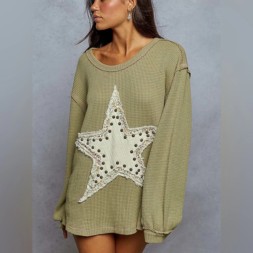 POL Olive Star Long Sleeve Top - Picture 2 of 6